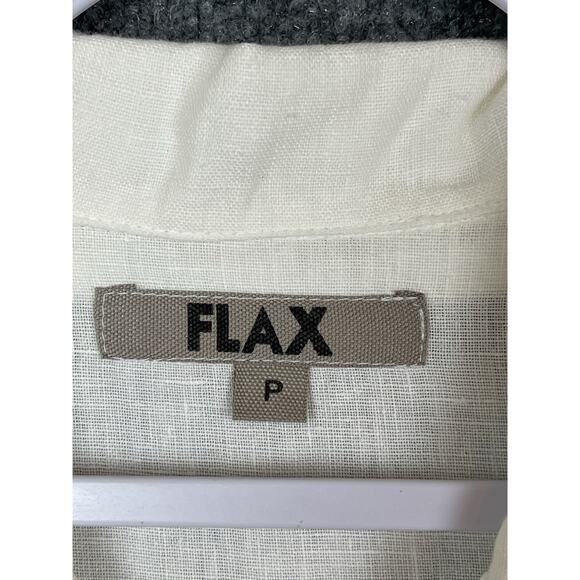 FLAX Linen Shirt Jacket Women's Sz P White Pearl Buttons Collar Pockets - Picture 3 of 11